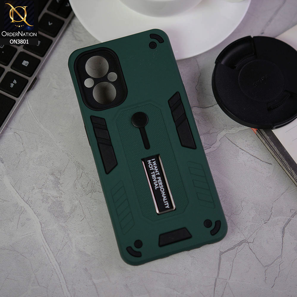 Oppo Reno 7 Lite Cover - Green - Hybrid Stylish Slide Finger Grip With Metal Kickstand Soft Borders Case