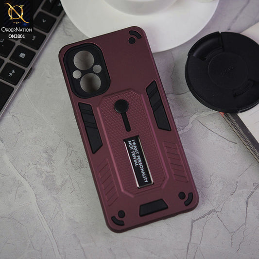 OnePlus Nord N20 5G Cover - Burgundy - Hybrid Stylish Slide Finger Grip With Metal Kickstand Soft Borders Case