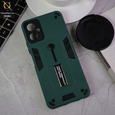 Tecno Camon 19 Neo Cover - Green - Hybrid Stylish Slide Finger Grip With Metal Kickstand Soft Borders Case