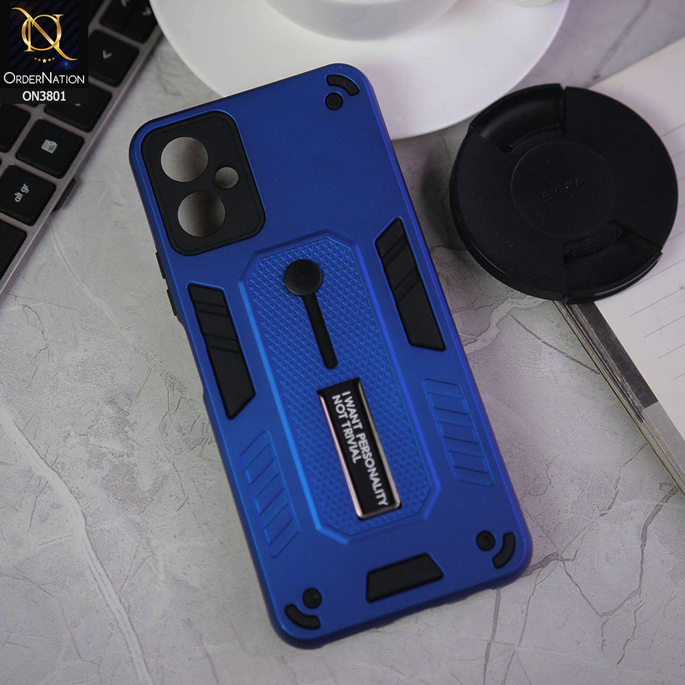Tecno Camon 19 Neo Cover - Blue - Hybrid Stylish Slide Finger Grip With Metal Kickstand Soft Borders Case