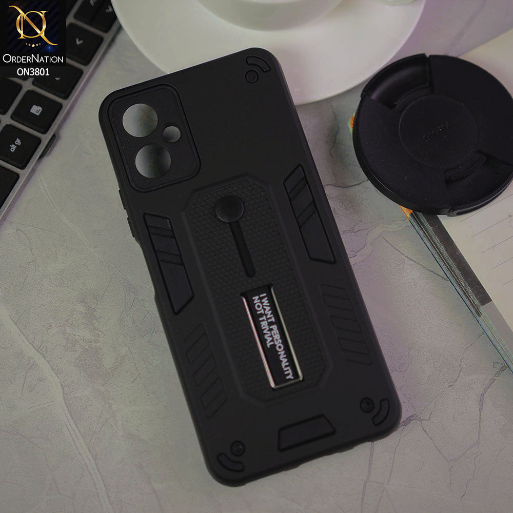 Tecno Camon 19 Neo Cover - Black - Hybrid Stylish Slide Finger Grip With Metal Kickstand Soft Borders Case