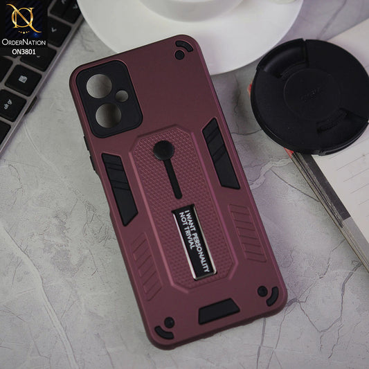 Tecno Camon 19 Neo Cover - Burgundy - Hybrid Stylish Slide Finger Grip With Metal Kickstand Soft Borders Case