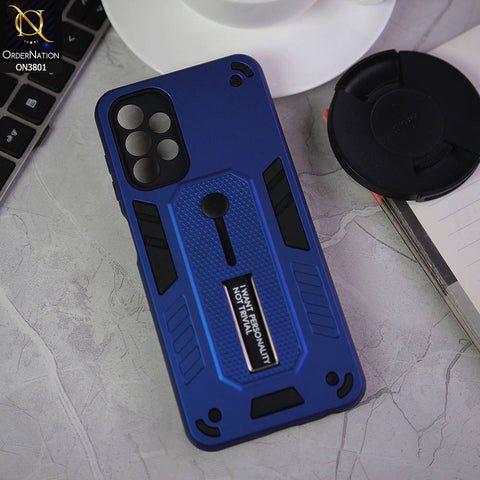 Samsung Galaxy A13 Cover - Blue - Hybrid Stylish Slide Finger Grip With Metal Kickstand Soft Borders Case