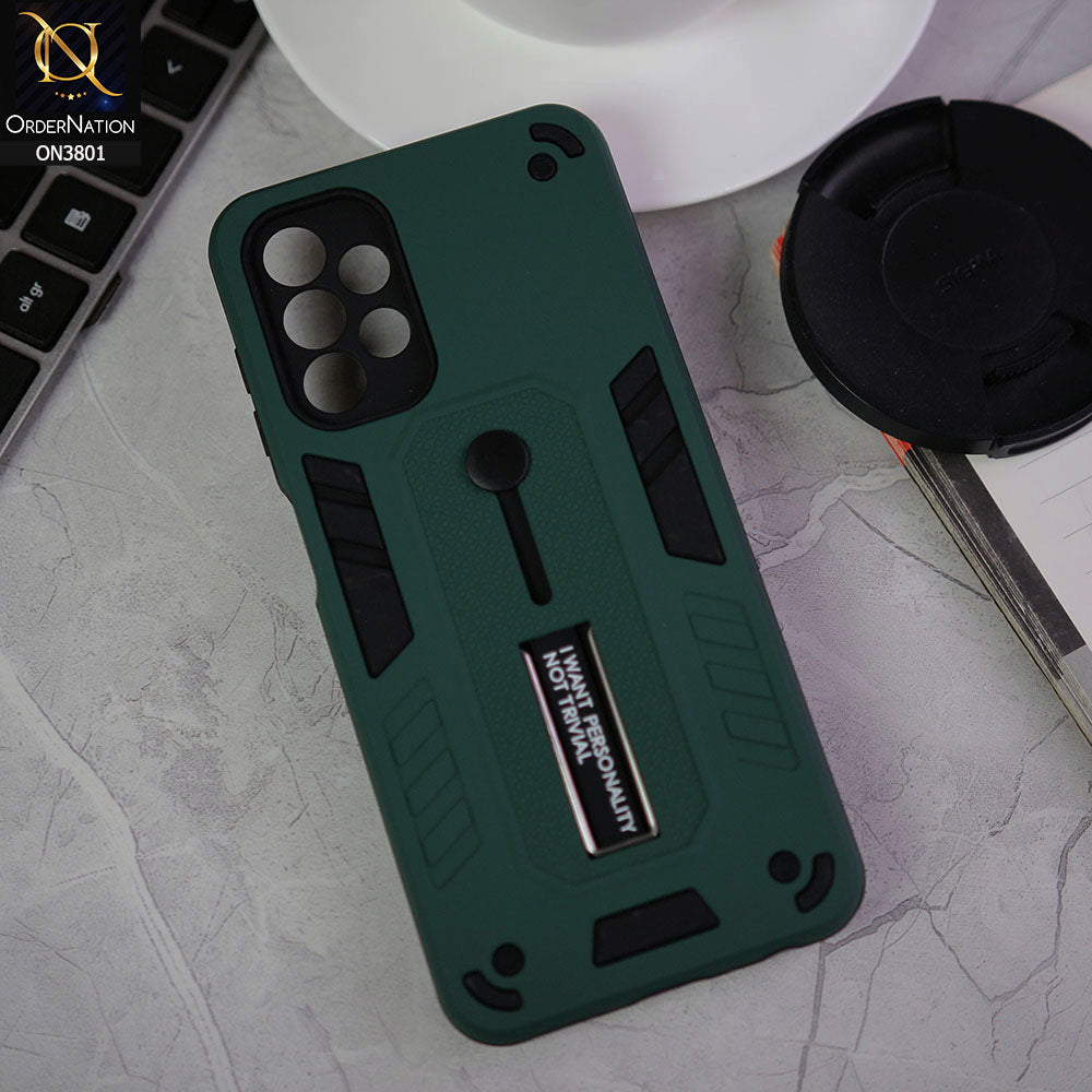 Samsung Galaxy A13 Cover - Green - Hybrid Stylish Slide Finger Grip With Metal Kickstand Soft Borders Case