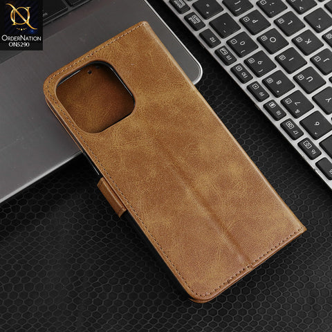 iPhone 15 Pro Max Cover - Light Brown - Premium Business Series Magnetic Leather Wallet Flip book Card Slots Soft Case