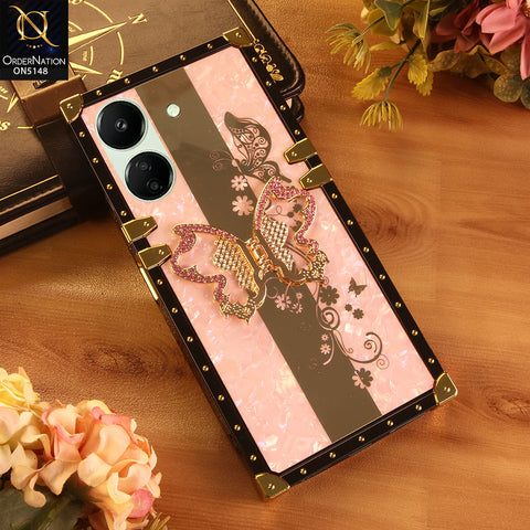Xiaomi Redmi 13C - Rose Pink - Luxury Shiny Rhinestone Butterfly Electroplated Square Trunk Soft Case
