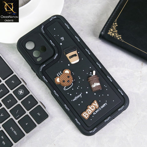 Vivo Y21t Cover - Black - Cute 3D Cartoon Coffee Soft Silicon Case With Camera Protection