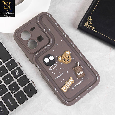 Vivo Y35 Cover - Brown - Cute 3D Cartoon Coffee Soft Silicon Case With Camera Protection