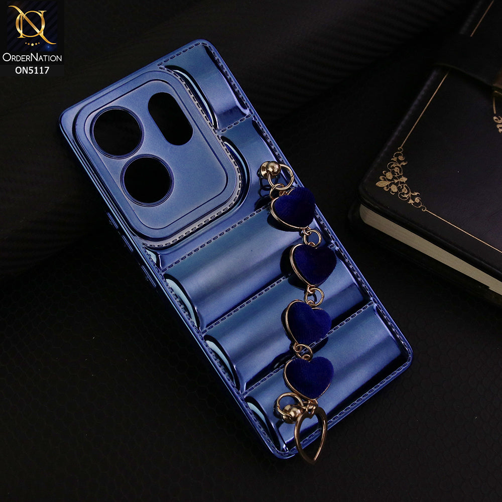 Infinix Zero 30 4G Cover - Blue - Cute Trendy Color Electroplating Stitched Coushion Style Soft Case with Loce Heart Chain Holder