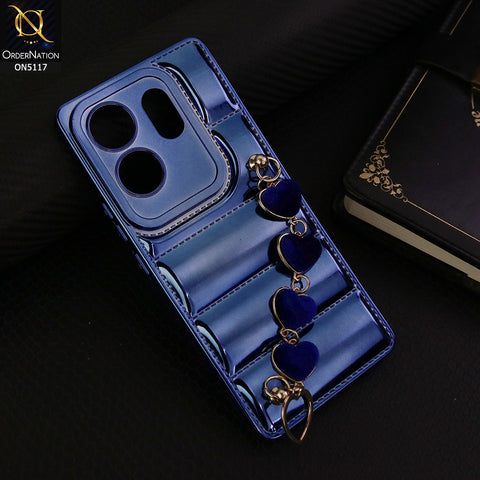 Infinix Zero 30 4G Cover - Blue - Cute Trendy Color Electroplating Stitched Coushion Style Soft Case with Loce Heart Chain Holder