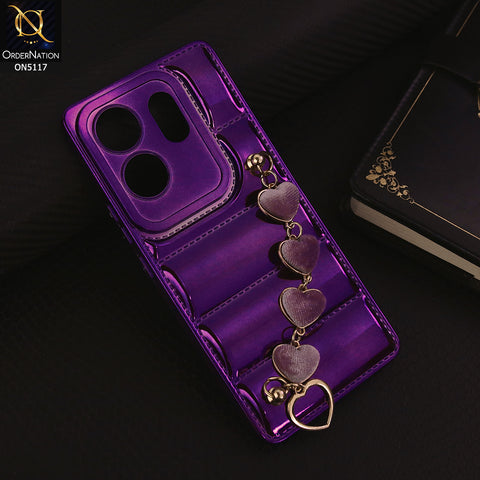 Infinix Zero 30 4G Cover - Purple - Cute Trendy Color Electroplating Stitched Coushion Style Soft Case with Loce Heart Chain Holder