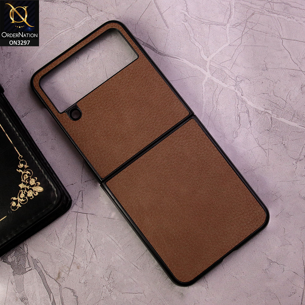Samsung Galaxy Z Flip 4 5G Cover - Brown - Luxury PU Leather Texture Hard Case