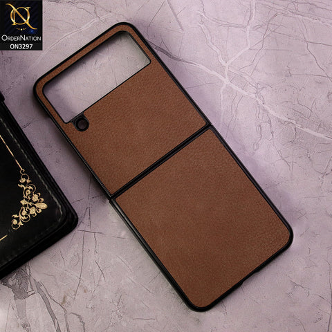 Samsung Galaxy Z Flip 4 5G Cover - Brown - Luxury PU Leather Texture Hard Case