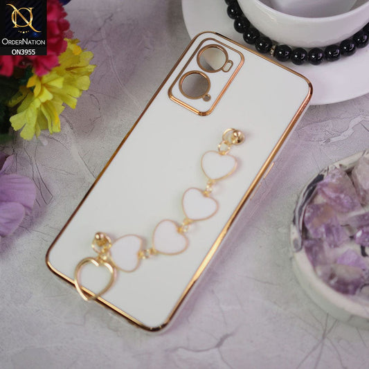 Oppo A76 Cover - White - New Electroplated Soft Silicone Camera Protection Case With Heart Chain Holder