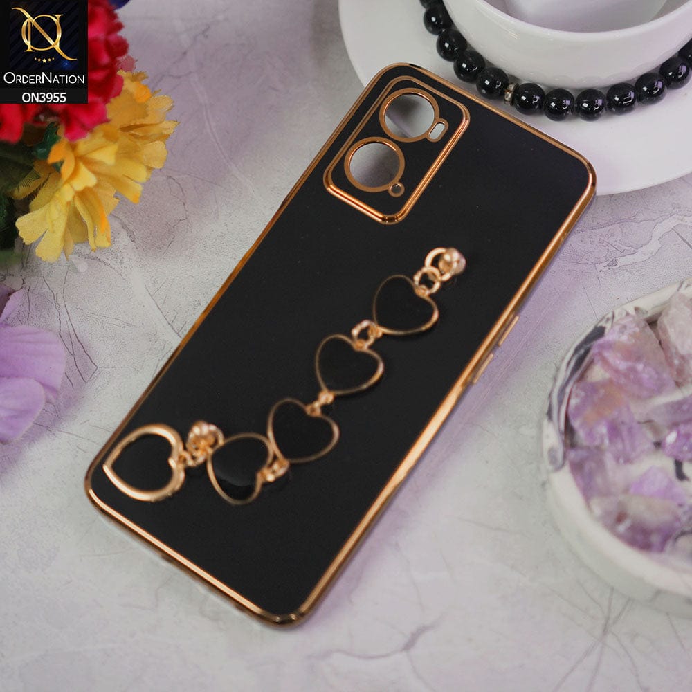 Oppo A36 Cover - Black - New Electroplated Soft Silicone Camera Protection Case With Heart Chain Holder