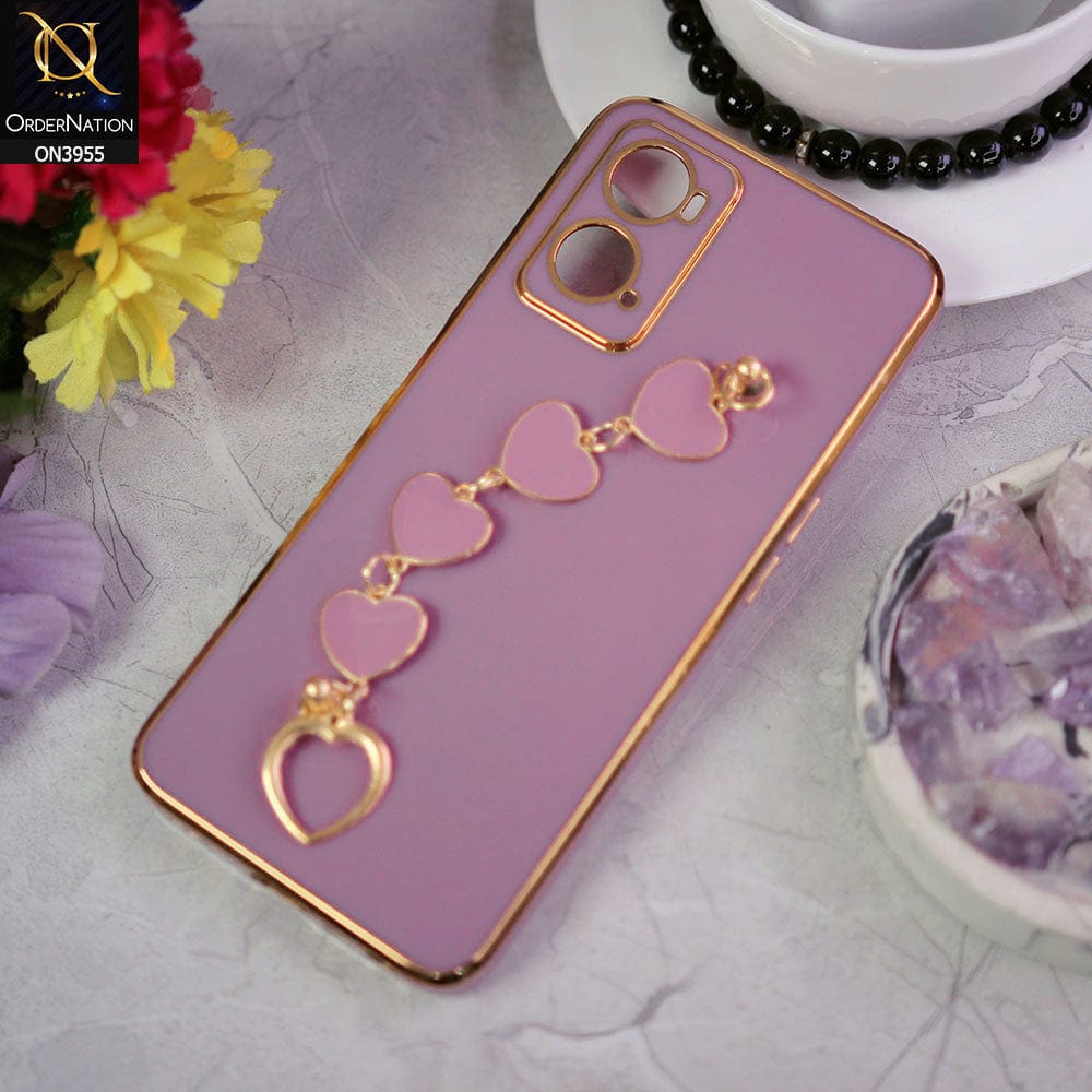 Oppo A76 Cover - Purple - New Electroplated Soft Silicone Camera Protection Case With Heart Chain Holder