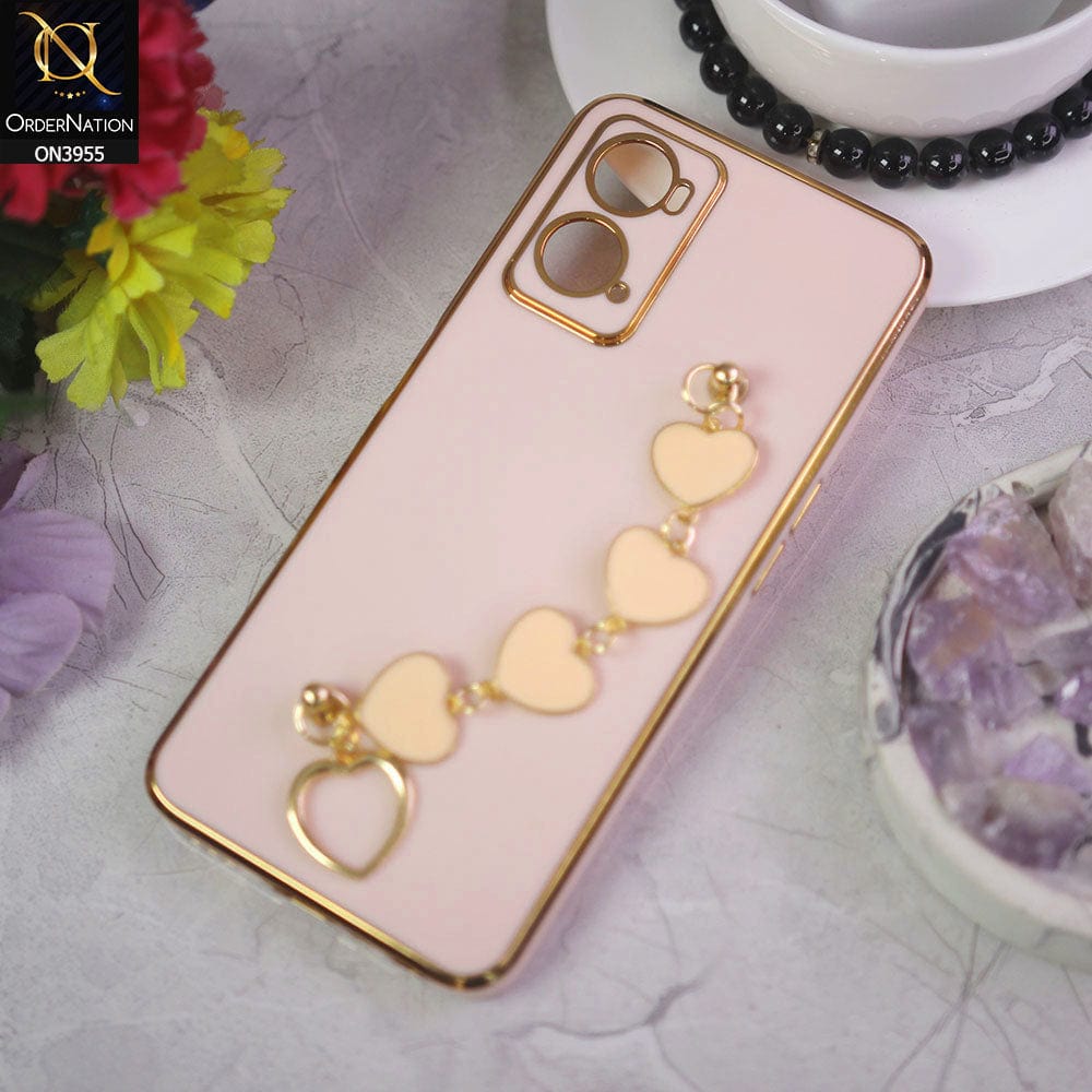 Oppo A76 Cover - Pink - New Electroplated Soft Silicone Camera Protection Case With Heart Chain Holder