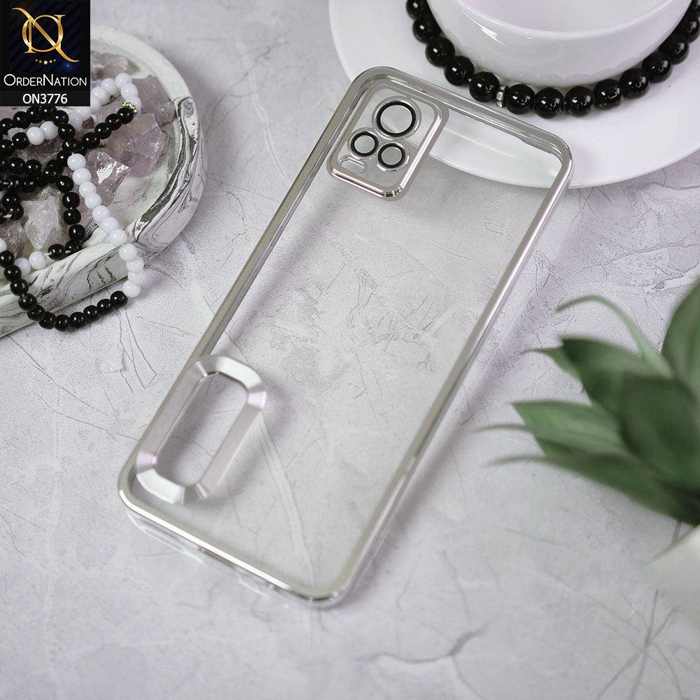Vivo V20 Cover - Silver - Electroplating Borders Logo Hole Camera Lens Protection Soft Silicone Case