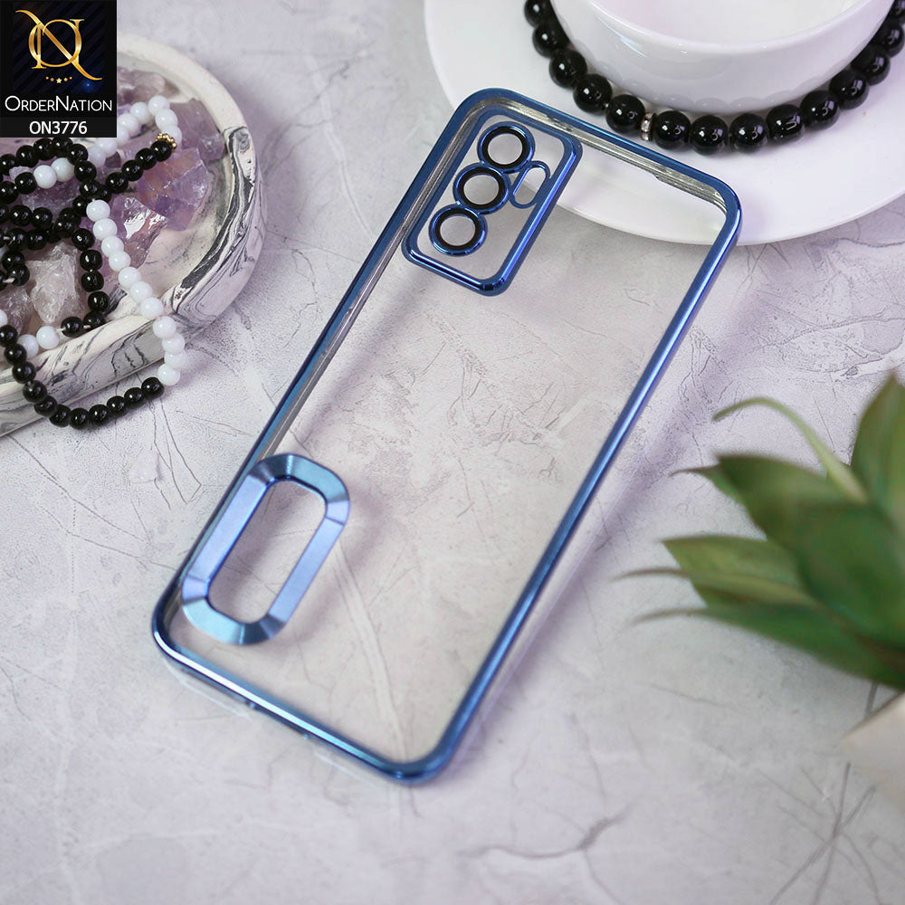 Vivo V23e Cover - Blue -  Electroplating Borders Logo Hole Camera Lens Protection Soft Silicone Case