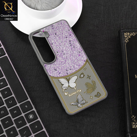 Vivo Y300 Cover - Gray -  New Trendy Butterfly Moeity Glitter Soft Borders Shiny Case