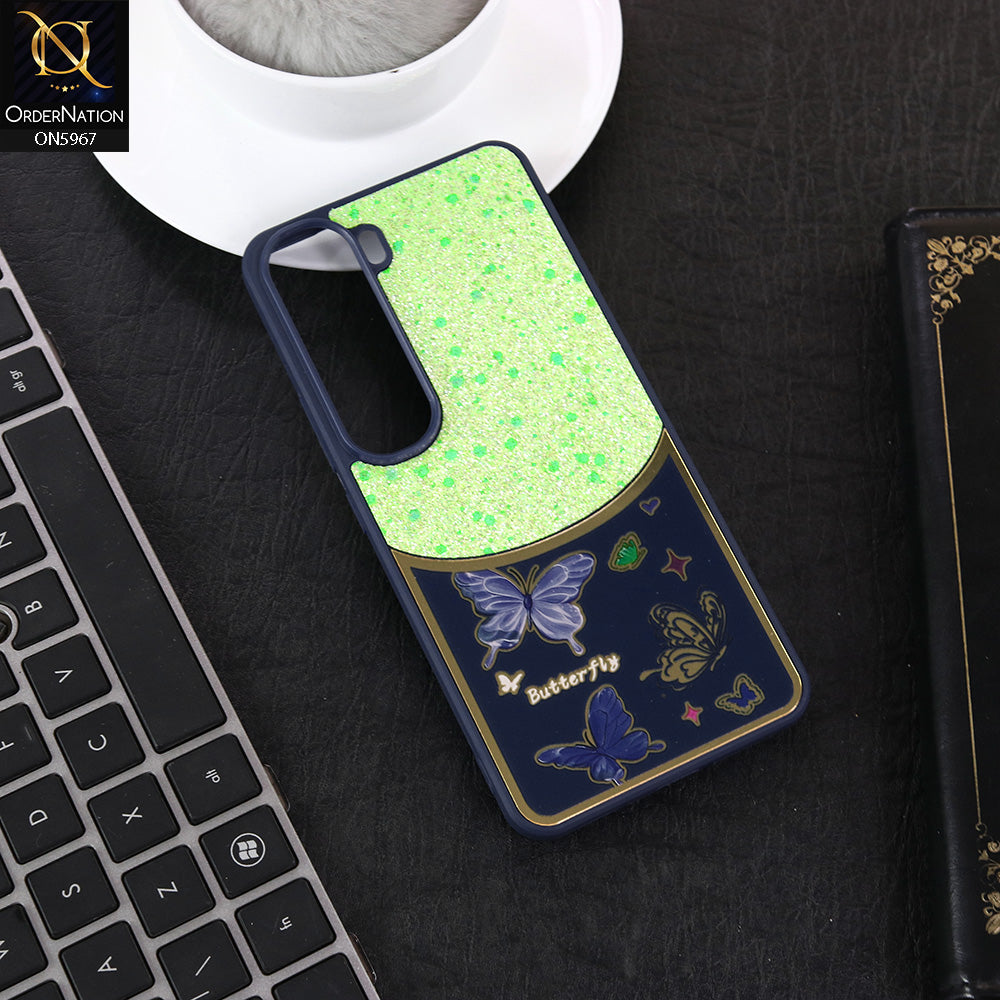 Vivo Y200 4G Cover - Blue -  New Trendy Butterfly Moeity Glitter Soft Borders Shiny Case
