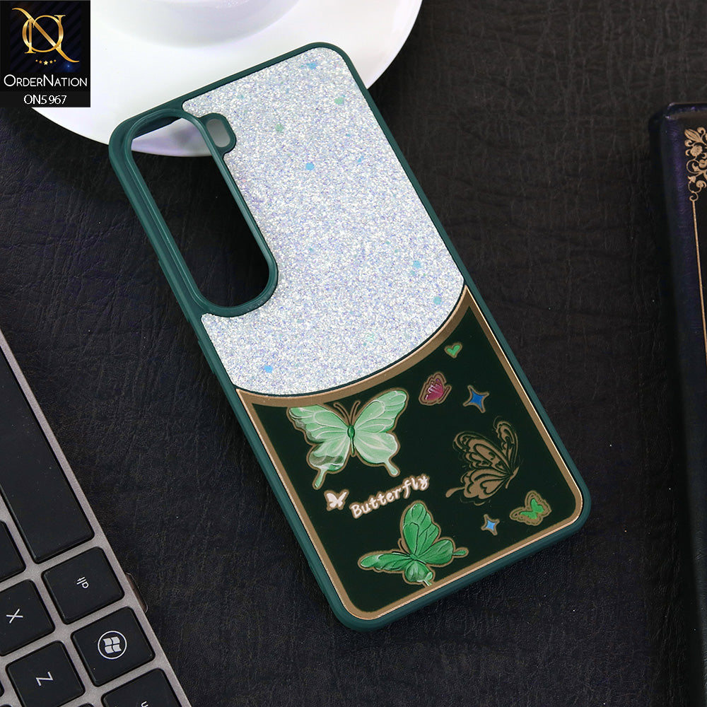 Vivo V40 Lite (IDN) Cover - Green -  New Trendy Butterfly Moeity Glitter Soft Borders Shiny Case