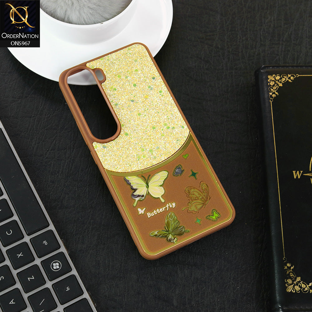 Vivo V40 Lite (IDN) Cover - Brown -  New Trendy Butterfly Moeity Glitter Soft Borders Shiny Case