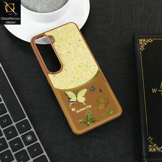 Vivo Y300 Cover - Brown -  New Trendy Butterfly Moeity Glitter Soft Borders Shiny Case