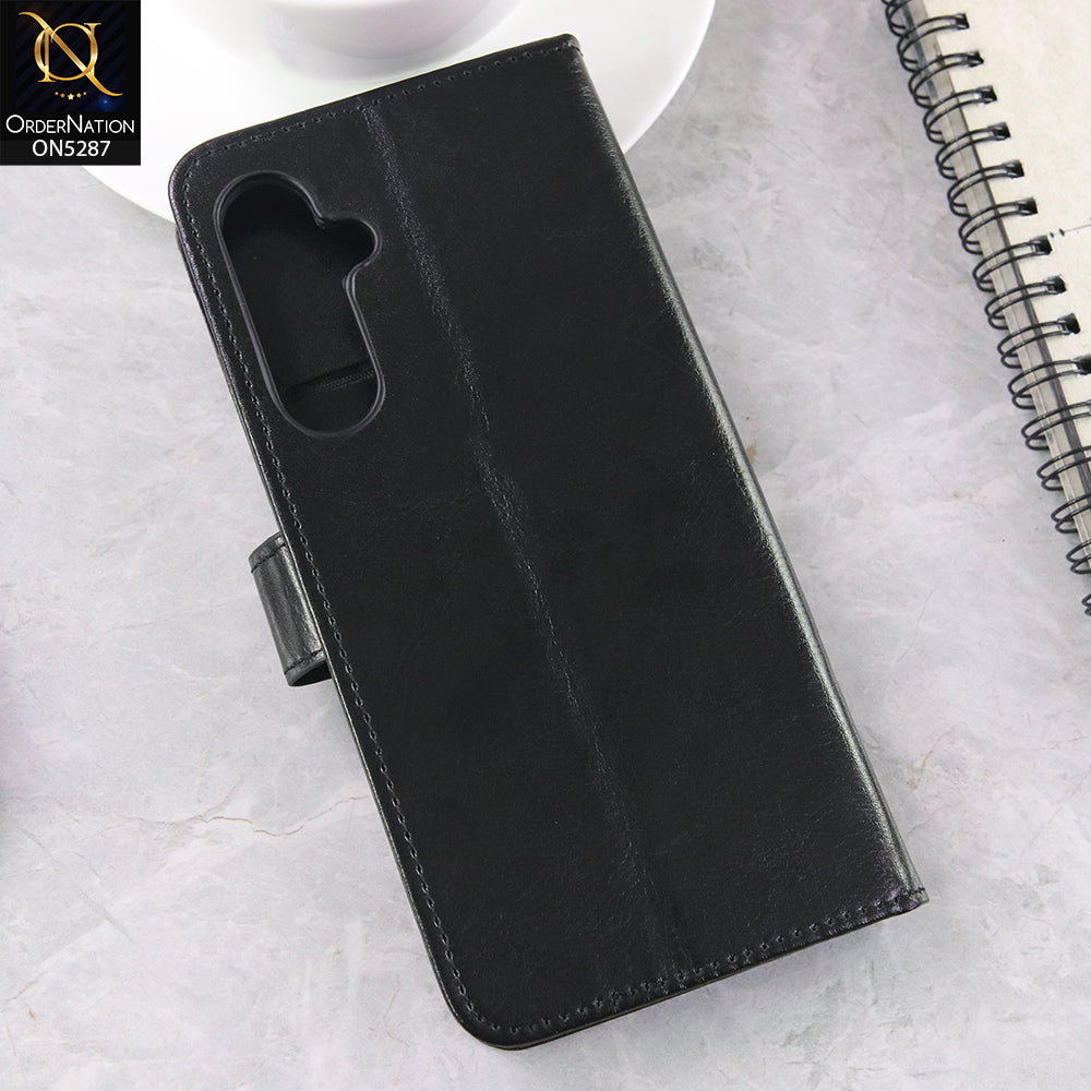 Samsung Galaxy A35 Cover - Black -  Premium PU Leather Magnetic Flip Book Card Slots Wallet Soft Case