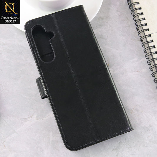 Samsung Galaxy A35 Cover - Black -  Premium PU Leather Magnetic Flip Book Card Slots Wallet Soft Case