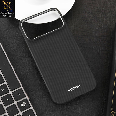 iPhone 17 Pro Max Cover - Black - New Youksh Premium Carbon Fiber Texture Case With Metal Camera Ring B-Pair