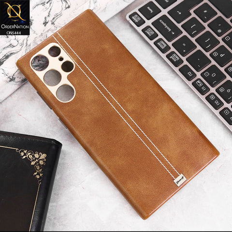 Samsung Galaxy S22 Ultra Cover - Brown -Premium  Leather Liner Shell Case With Camera Protection