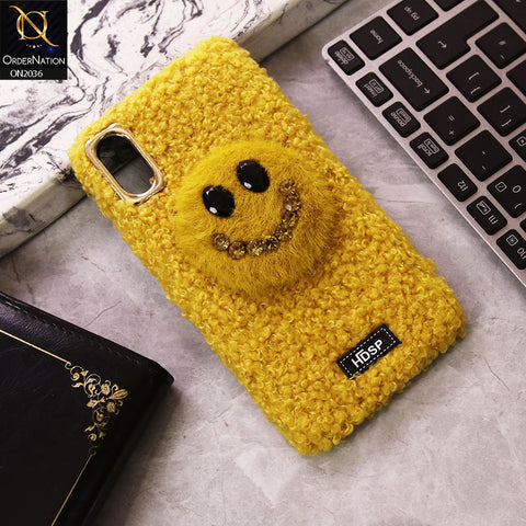 iPhone XS / X - Yellow - Girlish Cute Smiling Face Soft Plush Fur Case