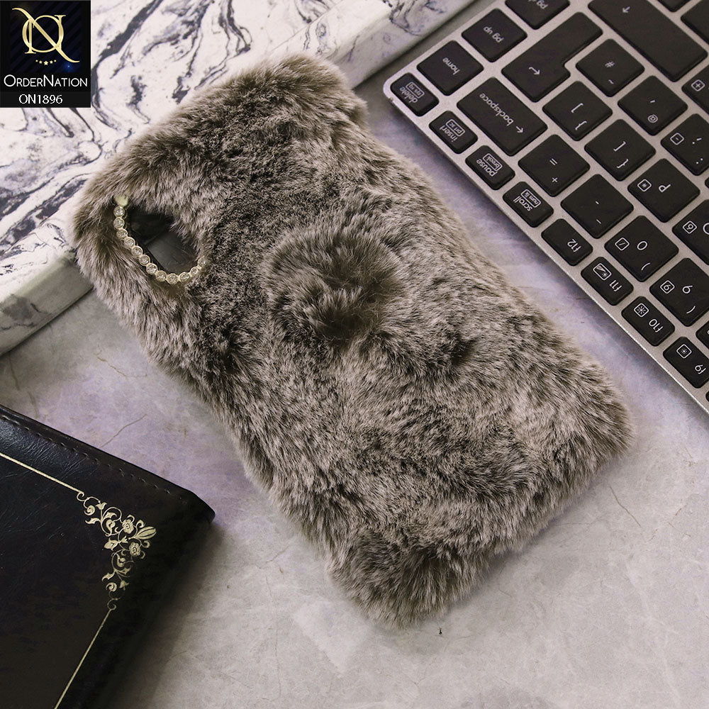 Cute Girlish Fluffy Rabbit Hair With  Back Case For iPhone XS / X - Brown