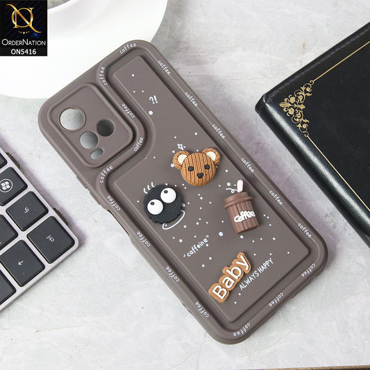 Vivo Y21e Cover - Brown - Cute 3D Cartoon Coffee Soft Silicon Case With Camera Protection