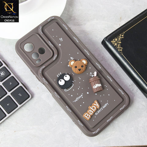 Vivo Y21t Cover - Brown - Cute 3D Cartoon Coffee Soft Silicon Case With Camera Protection