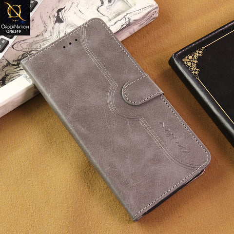 Vivo Y200 5G Cover - Gray - Premium Classic Series Magnetic Leather Wallet Flip book Card Slots Soft Case