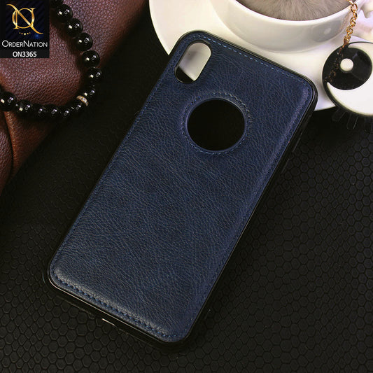 iPhone XR Cover - Blue - Vintage Luxury Business Style TPU Leather Stitching Logo Hole Soft Case
