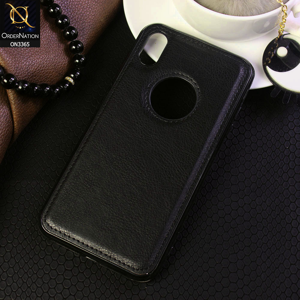 iPhone XS Max Cover - Black - Vintage Luxury Business Style TPU Leather Stitching Logo Hole Soft Case
