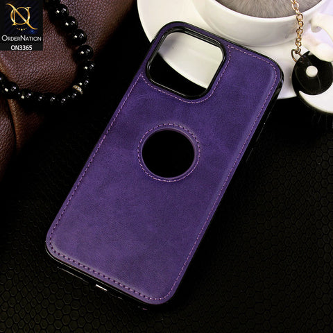iPhone 14 Pro Max Cover - Purple  - Vintage Luxury Business Style TPU Leather Stitching Logo Hole Soft Case
