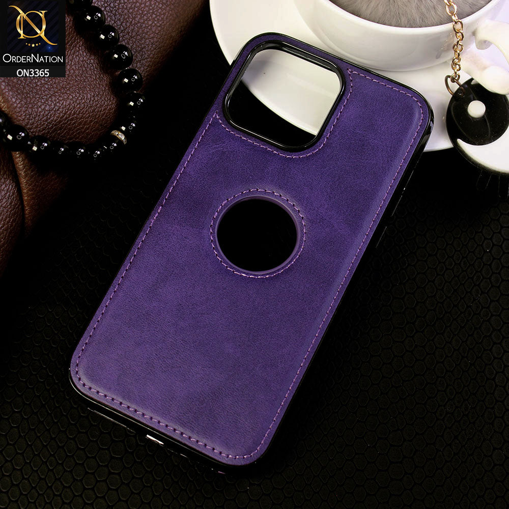 iPhone 13 Pro Max Cover - Purple  - Vintage Luxury Business Style TPU Leather Stitching Logo Hole Soft Case