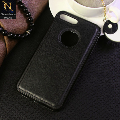 iPhone 8 Plus / 7 Plus Cover - Black - Vintage Luxury Business Style TPU Leather Stitching Logo Hole Soft Case