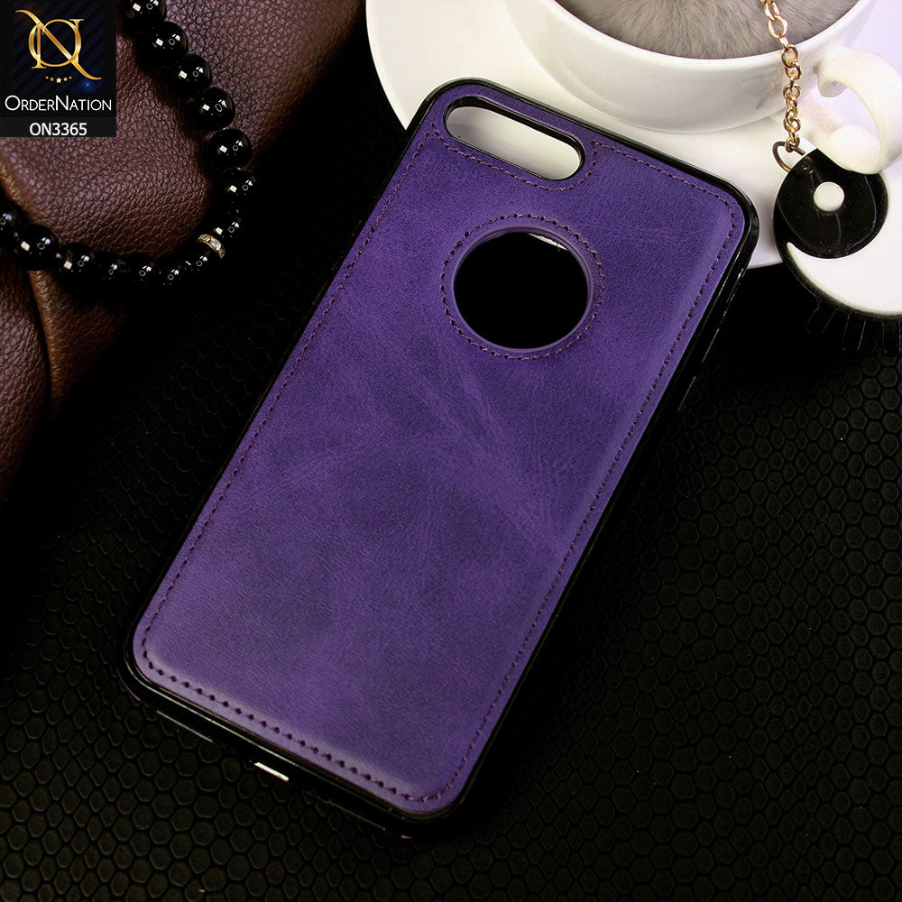 iPhone 8 Plus / 7 Plus Cover - Purple  - Vintage Luxury Business Style TPU Leather Stitching Logo Hole Soft Case