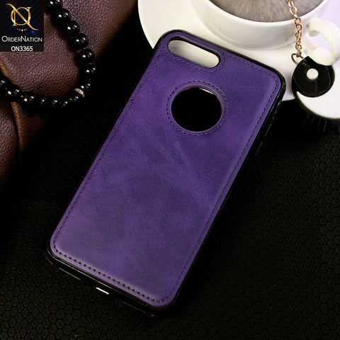 iPhone 8 Plus / 7 Plus Cover - Purple  - Vintage Luxury Business Style TPU Leather Stitching Logo Hole Soft Case
