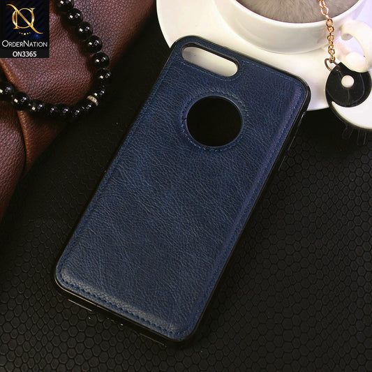 iPhone 8 Plus / 7 Plus Cover - Blue - Vintage Luxury Business Style TPU Leather Stitching Logo Hole Soft Case