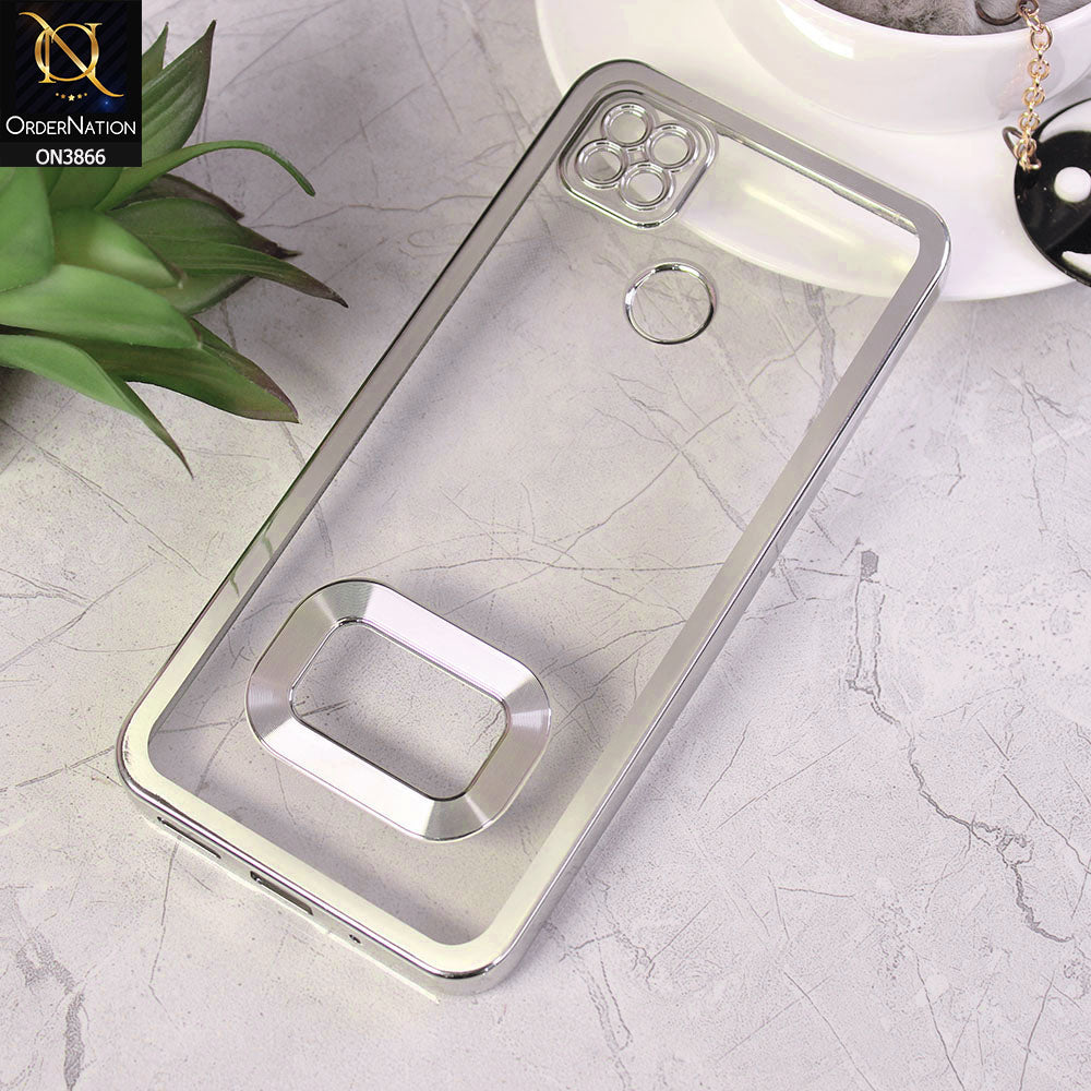 Xiaomi Redmi 9C Cover - Silver - Electroplating Borders Chrome Logo Hole Soft Silicone Camera Bumper Case