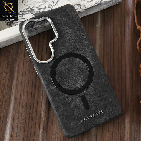 Samsung Galaxy S26 Ultra Cover - Black - New Luxury Matte Leather Rimbmax Magnetic MagSafe Wireless Charging Soft Case