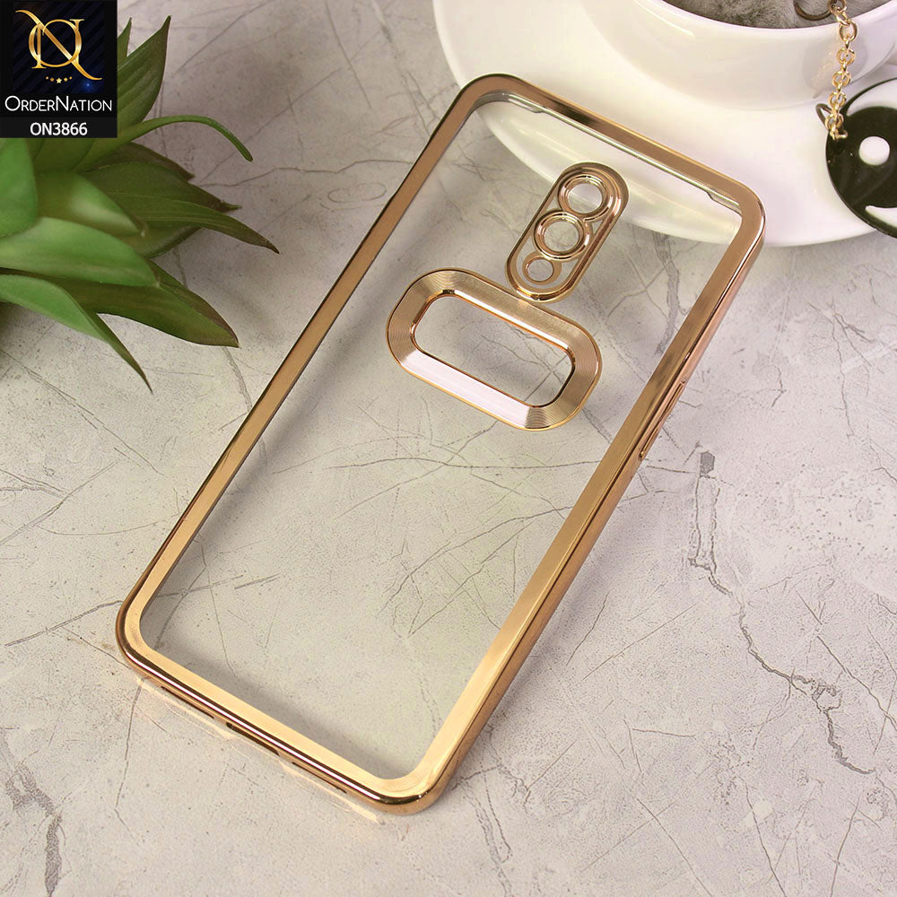OnePlus 7 Cover - Golden - Electroplating Borders Chrome Logo Hole Soft Silicone Camera Bumper Case