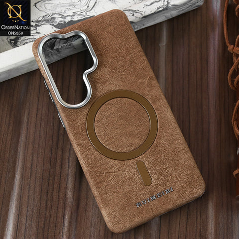 Samsung Galaxy S26 Ultra Cover - Brown - New Luxury Matte Leather Rimbmax Magnetic MagSafe Wireless Charging Soft Case