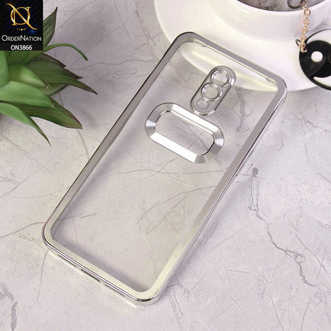 OnePlus 7 Cover - Silver - Electroplating Borders Chrome Logo Hole Soft Silicone Camera Bumper Case